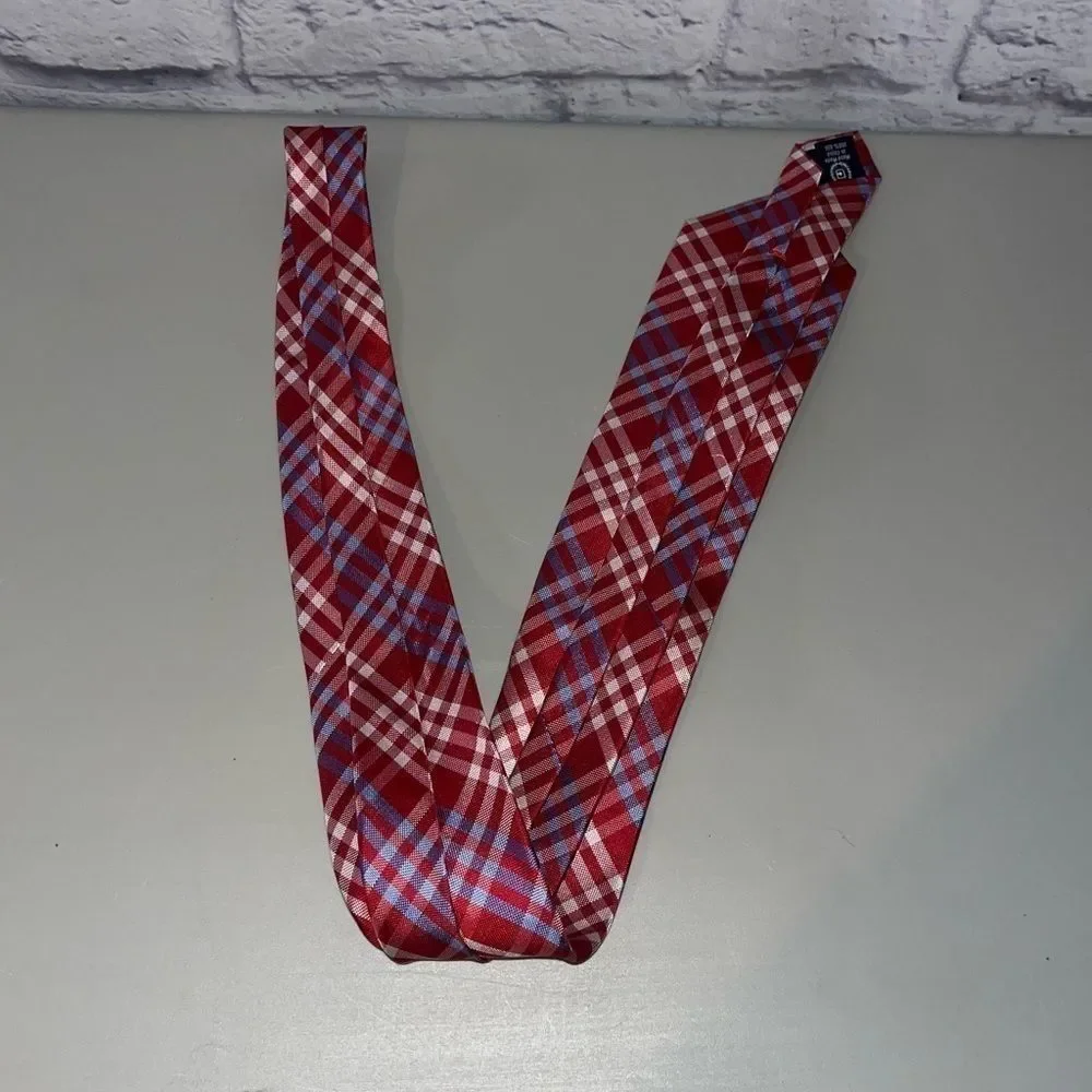 Mens Red White Blue Chaps plaid Tie Handmade 100% silk hand made